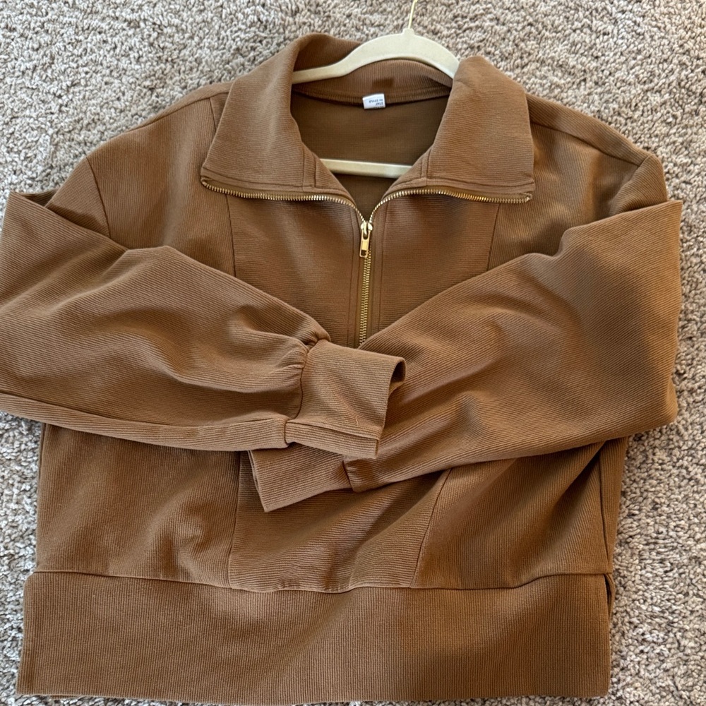 Men's Tan Zip-Up Sweater